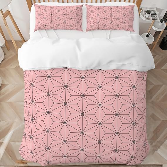 INFLAG Anime Bedding Set, 3-Piece Anime Duvet Cover Full Size Ultra Soft Breathable 3D Printed Microfiber Comforter Cover, Cartoon Quilt Cover with 2 Pillowcases (Full,Pink)