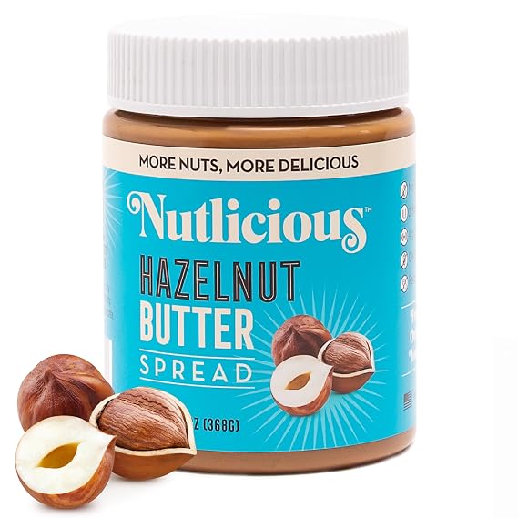 NUTLICIOUS Hazelnut Butter Spread (13 oz) | Spreadable Roasted Hazelnuts with Silky-Smooth Texture, Made in the USA, No Palm Oil, 4g of Protein