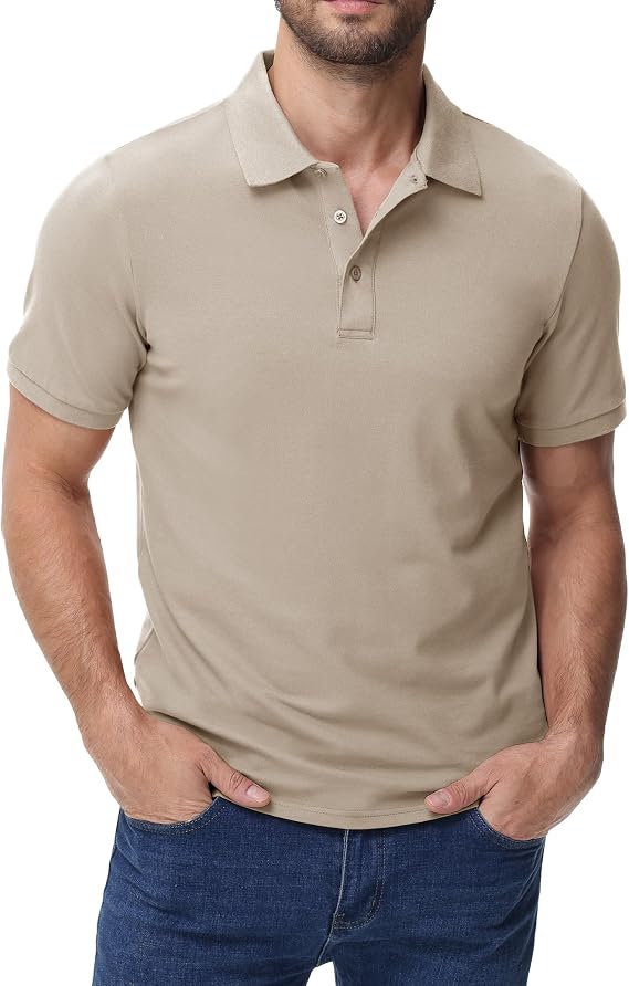 MIER Men's Cotton Pique Polo Shirts, Short Sleeve Golf Work Casual Tops | Breathable Cotton Blend, Cool Summer Comfort, Classic 3 Button Placket, Shape-Retaining Collar, Stretch, Machine Washable