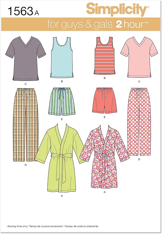 Simplicity S1563 Family Pajama Sewing Pattern, Teens', Men's & Women's Sleepwear, Sizes XS-XL