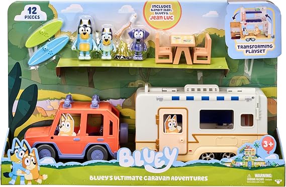 Bluey Ultimate Caravan Adventures - Caravan Playset and Three 2.5-3" Figures & 4WD Family Vehicle with 2 Surfboards, Multicolor (13096)