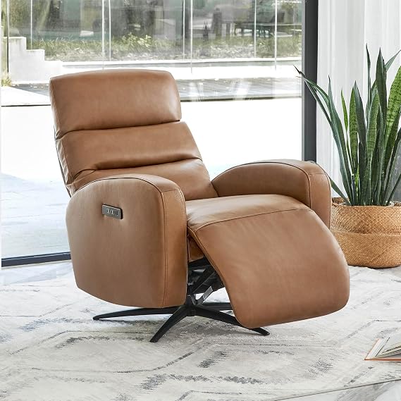 CHITA Genuine Leather Power Swivel Recliner Chair, Saddle Brown