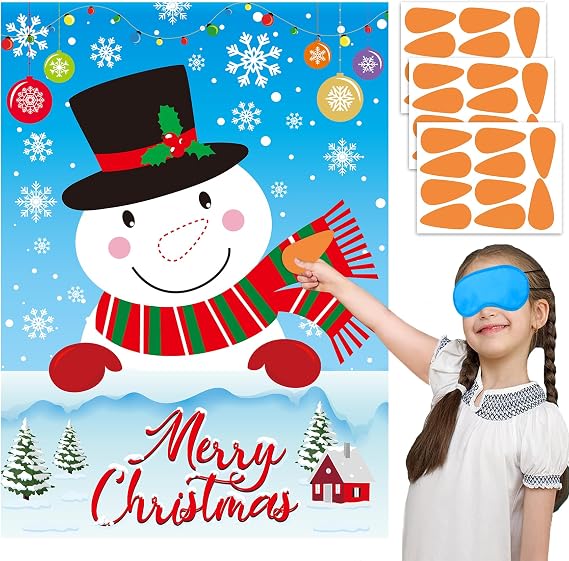 Christmas Games for Kids Pin The Nose on The Snowman 30 Players Kids Fun Family Christmas Party Games for Groups Christmas Pin The Tail Game Xmas Holiday Activities