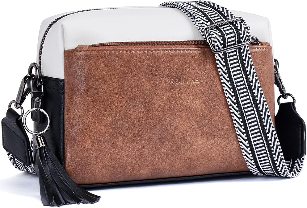 Roulens Small Triple-Zip Crossbody Bag for Women, Vegan Leather Phone Purse