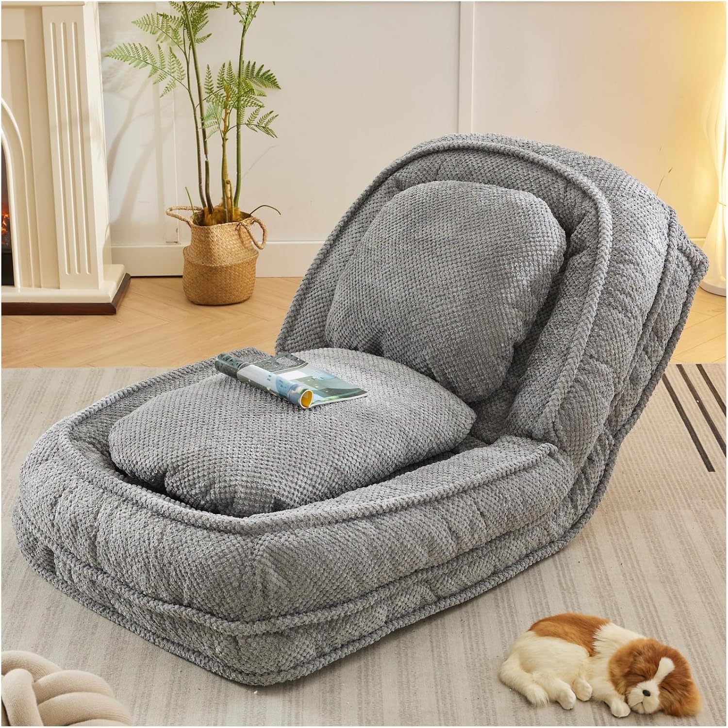 Lazy Sofa, 5 Kinds of Adjustable Posture, can sit, Lying, Folding, Suitable for Bedroom, Living Room, Space Saving Design, a Variety of Colors can be Chosen. Gray