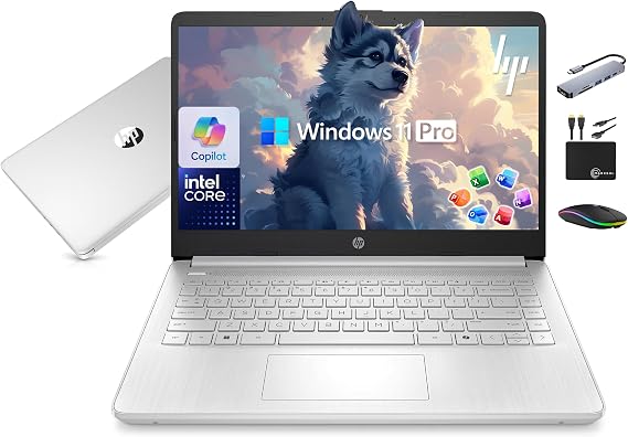 HP 14" Laptop Computer 2025-2026 Business Student, Copilot AI, Lifetime Office, 4-Core Intel CPU, 8GB RAM, 628GB Storage (128GB UFS +500GB Ext), Wi-Fi 6, 10+ Hrs, MarxsolAccessory, Win 11 Pro, Silver