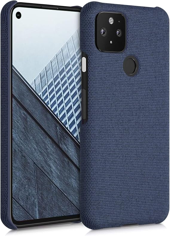 kwmobile Fabric Case Compatible with Google Pixel 5 - Case Hard Protective Phone Cover with Material Texture - Dark Blue