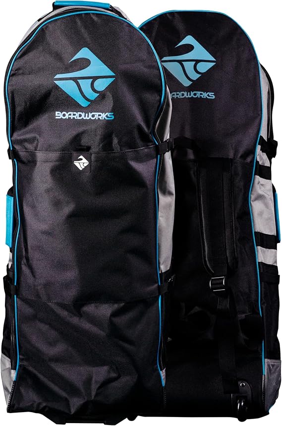 Boardworks - Rolling Board Bag - Comfortable padded backpack shoulder straps - Durable urethane roller wheels - Black