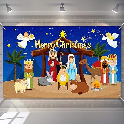 Tatuo 6 x 4 ft Christmas Decoration Religious Backdrop Holy Jesus Nativity Background Scene Banner Xmas Photography Prop for Winter Xmas Holiday Winter New Year Eve Party Church Medieval Supplies