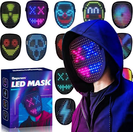 Ompusos Gesture Sensing LED Light Up Mask, Face Transforming Halloween Mask, Costume Cosplay Party