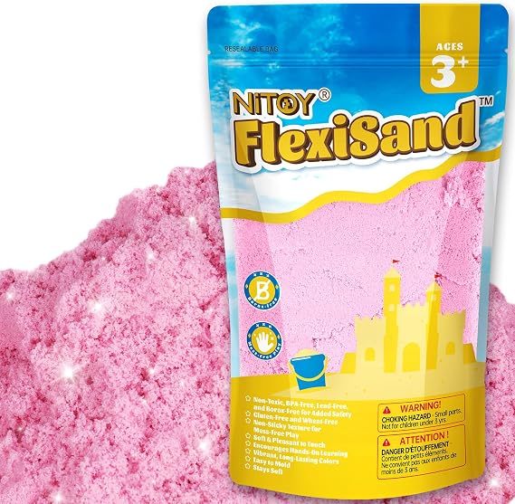 NiToy FlexiSand 2.2Lbs Play Sand, Never Dries Out-Fun for 3 Years and up Kids Bulk Refill for Sensory Sand Box Toys, Ideal for Shaping, Squeezing and Molding(Pink)