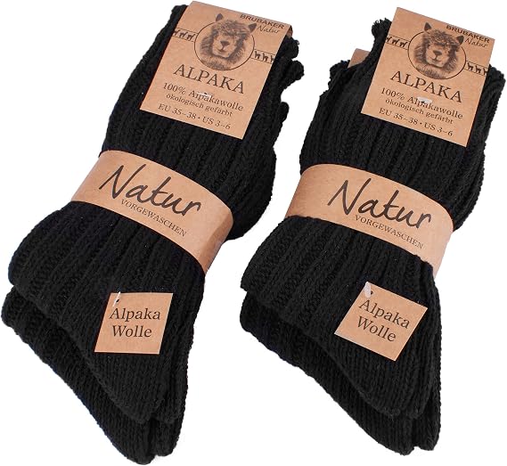 BRUBAKER Warm Alpaca Socks for Men or Women - 4 Pairs