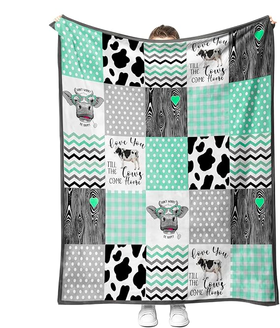 YunTu Cow Blanket Cute Farm Animal Cow Print Blanket for Girl Women Bedding Cow Decor Throw Blankets Gifts for Christmas Valentine's Birthday 40 x 50inch (Blue Cow)