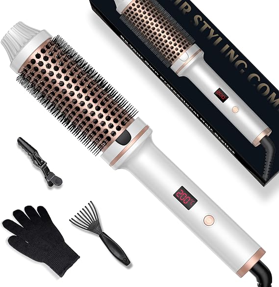 Ionic Thermal Brushes, Thermal Brush 38MM, Double PTC Round Brushs Heated Curling Iron Temp 120-210°C, Heat Brushes, Volumative Create Root Volume & Loose Curls