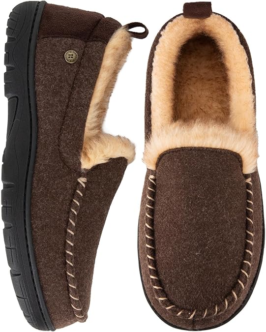 HomeTop Men's Moccasin Slippers Memory Foam Warm Fleece Indoor Outdoor