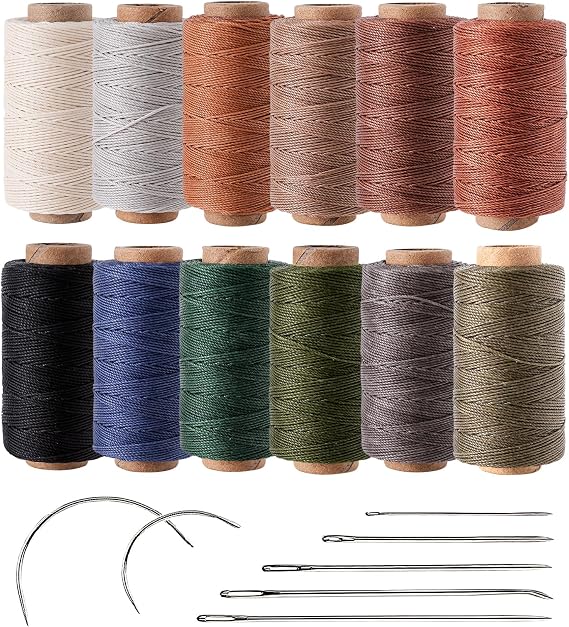 Polyester Round Waxed Thread 0.55mm, 12 Neutral Colors 76 Yards/Spool Wax Coated String Thin Cord for Leather Upholstery Sewing, Stitching, Bookbinding, Beading, Micro Knotting and Braiding