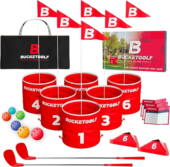 BUCKETGOLF 6 Hole Bundle with Clubs, Backyard Golf Game for All Ages