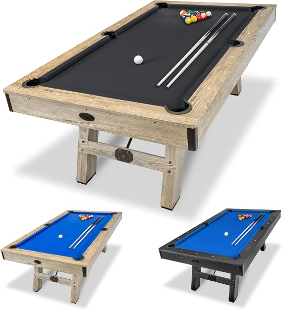GoSports 7 ft Pool Tables with Wood Finish - Choose Your Style - Modern Billiards Table with 2 Cue Sticks, Balls, Rack, Felt Brush and Chalk
