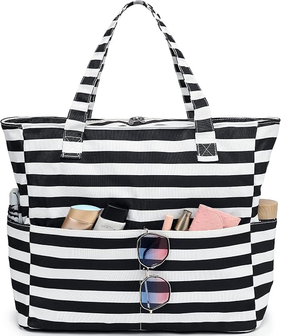 LEDAOU Beach Bag Waterproof Sandproof Women Beach Tote Pool Bag with Zipper for Swim Gym Grocery Travel with Wet Pocket