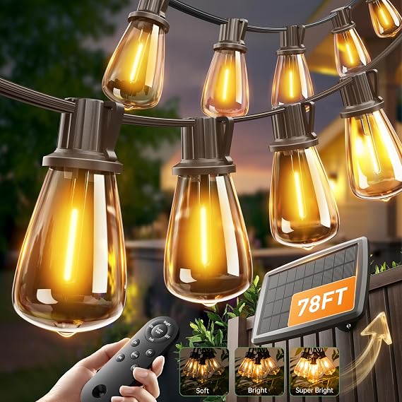 addlon 78(72+6) FT Solar String Lights Waterproof with Remote USB, 24+2 LED