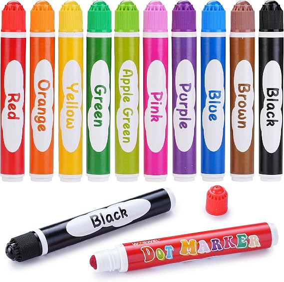 WOSWEL Dot Markers, 10 Colors Washable Dot Paint Markers for Toddlers Kids Preschool, Bingo Daubers Supplies, Painting Art and Crafts Kits Coloring Set, for Class Valentine Gift Art Party