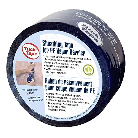 Tuck Tape Construction Sheathing Tape, Vapor Barrier PE Tape, Epoxy Resin Tape, 2.4 in x 180 ft, Blue