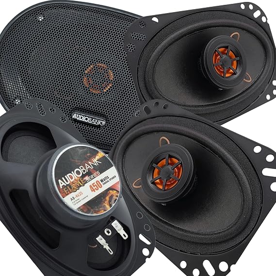 Audiobank AB462S 4 x 6 Inch 2-Way Car Audio Coaxial Speakers, 450W Max Power, Full-Range Stereo Replacement Pair, 2 Speakers