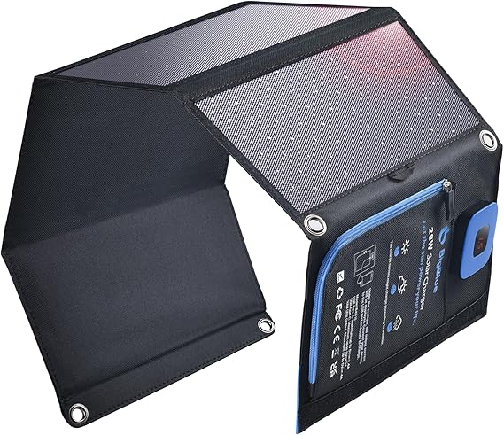 BigBlue 28W Solar Panel Charger with Digital Ammeter, USB-A/USB-C Outputs