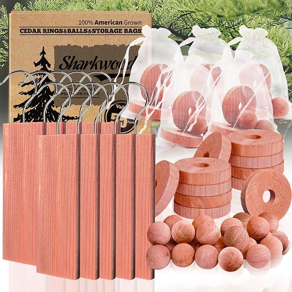 Cedar Blocks for Clothes Storage, 55 Pack, Rectangles, Rings, Balls