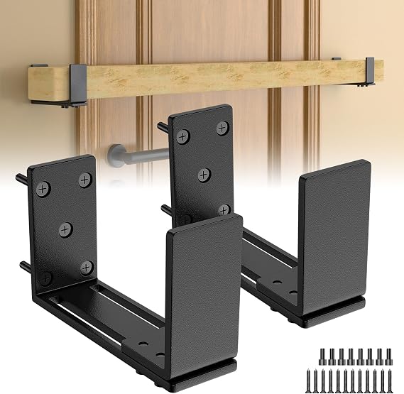 Adjustable Door Barricade Brackets, 2x4 Door Barricade Bracket, Heavy Duty Carbon Steel, Black, 2-Pack