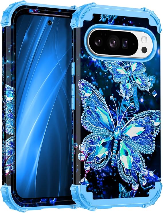 Miqala Google Pixel 10 ケース/Pixel 10 Proケース、暗闇で光る 3層 高耐久 耐衝撃 フルボディ 保護 ハードプラスチックバンパー+ソフトシリコンケース Google Pixel 10/10 Pro用、ディープブルー