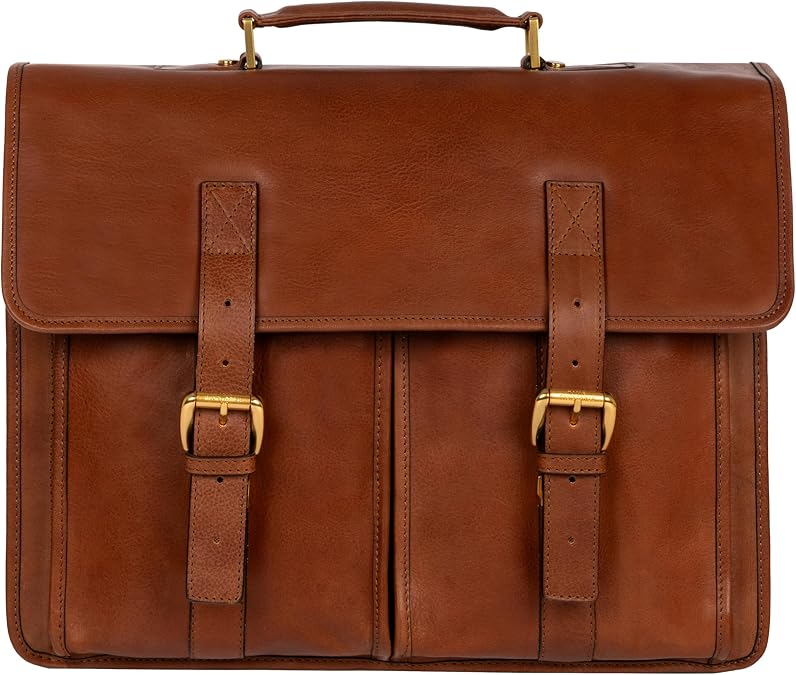 Time Resistance Leather Briefcase - Handcrafted in Italy Full Grain Messenger Bag - Satchel Bag Laptop Bag