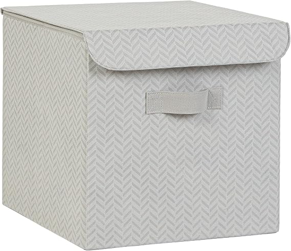 Ocean Home Textile Gri Balıksırtı Kapaklı Kutu 30 x 30 x 30 cm