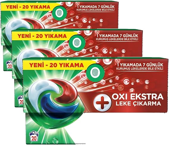 Ariel Hepsi1Arada PODS Oxi Extra Leke Çıkarma Kapsül Çamaşır Deterjanı Beyazlar ve Renkliler 20 Yıkama (3 paketi)