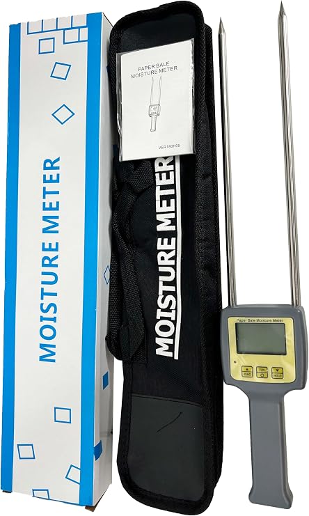 Paper Bale Moisture Meter Paper Moisture Tester Analyzer With Measuring Range 0 To 95% Resolusion 0.1 Accuracy 0.5% n Digital Backlight Display For Paper Parcel Paper Bale Paper Dust Etc