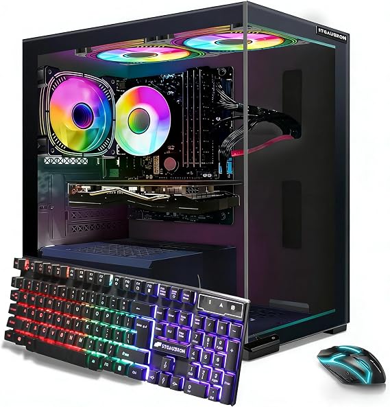 STGAubron Gaming PC Desktop, Intel Core i7 up to 3.9G, Radeon RX 580 16G, 16GB RAM, 512GB SSD, WiFi 6, BT 5.0, RGB Fan x 3, Windows 11 Home