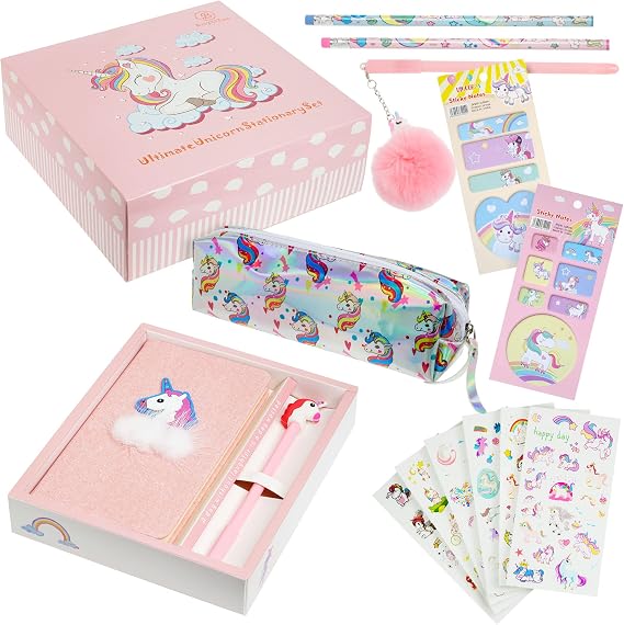Unicorn Stationery Set – Unicorn Notebook, Pens, Pencils, Pencil Case, Pocket Notepad and Stickers, Great Birthday Gifts for Girls Age 4 5 6 7 8 9 10 11 years old