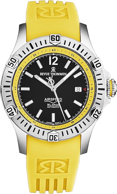 Revue Thommen Men's 'Air Speed' Black Dial Yellow Rubber Strap Automatic Watch 16070.4638