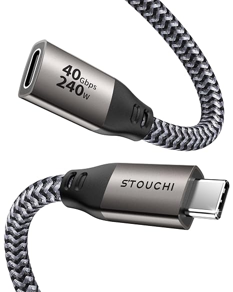 Stouchi USB4 Extension Cable 40Gbps 3.3FT | USBC extender with 240W charging, 8K@60Hz, Braided Nylon, E-marker Chip