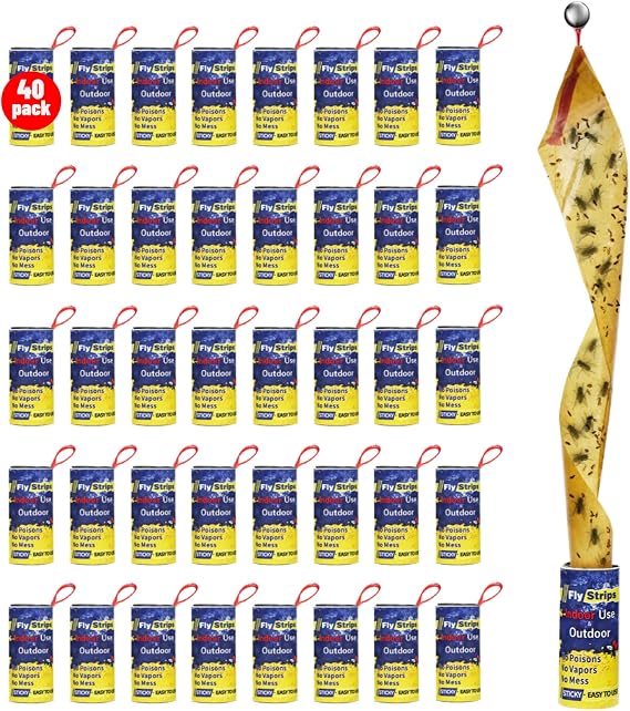 40 Pcs Fly Trap Strips Indoor Outdoor, Fruit Fly Paper Tape Sticky with Pin