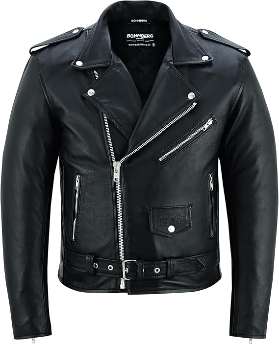 Bohmberg Quality Men's Genuine Leather Jacket Timeless Classic In a Masculine Biker Look.