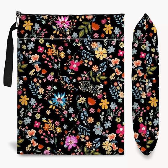 Book Sleeve for Book Lover with Zipper Protector Paperback Cover, Wildflowers Pattern Book Pouch Gifts for Women Birthday Graduation (Black Wildflower, Large)