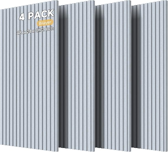Large Bilayer Acoustic Panels,4 Pack Sound Absorbing Panels,48 x 24 x 0.72 Sound Proof Panels for Walls,Decorative Sound Panels,High-Density Acoustic Wall Panels,Light Camel