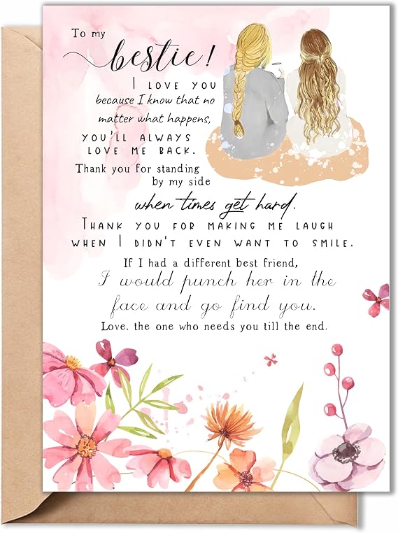 Birthday Card for Best Friend, 5x7 Folded Greeting Card with Envelope