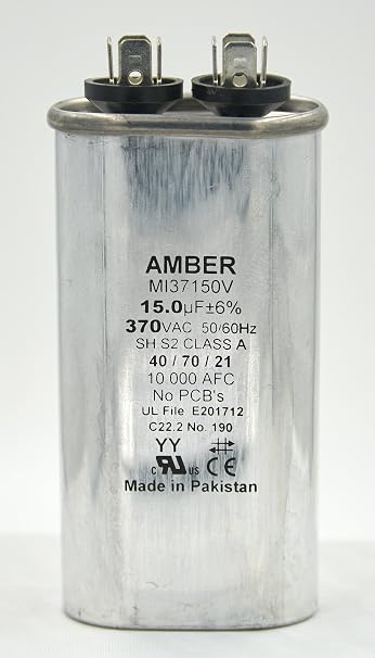 AMBER - 10 MFD 370V - MI37100V - Oval Single 10 MFD 370V - Motor Run HVAC Capacitor ; Works with All Brands: Lennox; RHEEM; Trane; Carrier; GENTAQ; Titan PRO; Dayton; PROTECH