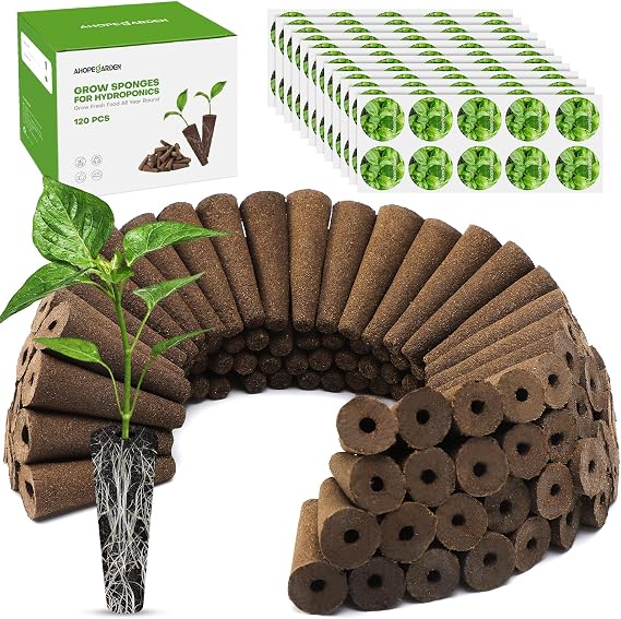 Ahopegarden 120 Pcs Seed Pod Kit for Aerogarden, Highly Breathable Hydroponics Replacement Pods Compatible with Most Indoor Hydroponic Systems,120 Grow Sponges & 120 Pod Labels