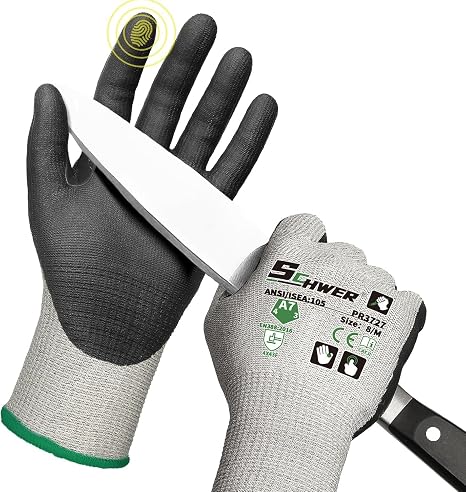 Schwer High Level Cut Resistant Work Gloves for High Risk Work, Level A7/F Cutting Gloves with Reinforced Thumb, Used for WoodWorking, Construction, Non Slip, Durable, Breathable & Cool, M, 1 pair