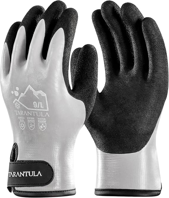 Tarantula Faux Mohair 100% Waterproof Winter Work Gloves for Men and Women Extra Warm, Thermal Insulated Freezer Gloves for Cold Weather, Super Grip, Grey, Medium