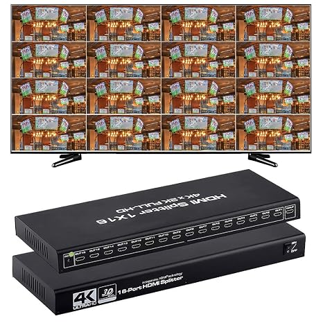 4K HDMI Splitter 1 x 16,1 in 16 Out Port HDMI Splitter Support 4Kx2K@60Hz Duplicate/Mirror, HDM 2.0, EDID, 3D Video Play, 18Gbps, HDCP