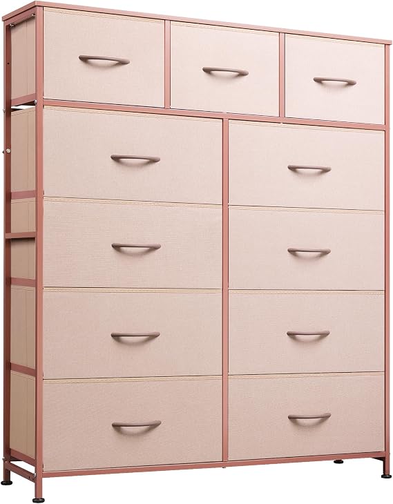 WLIVE Tall Dresser for Bedroom, 11 Drawer Chest of Drawers, Pink